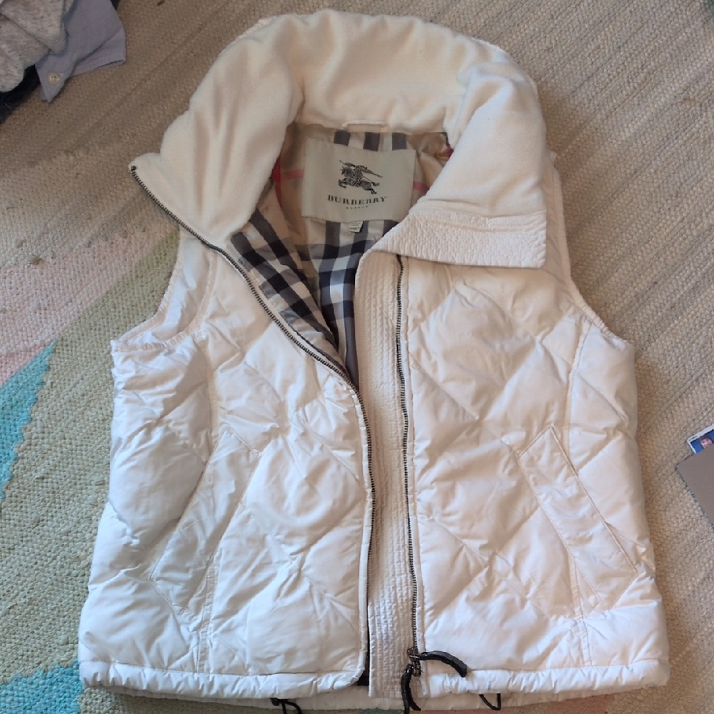 Burberry Ivory Quilted Vest with Check Lining